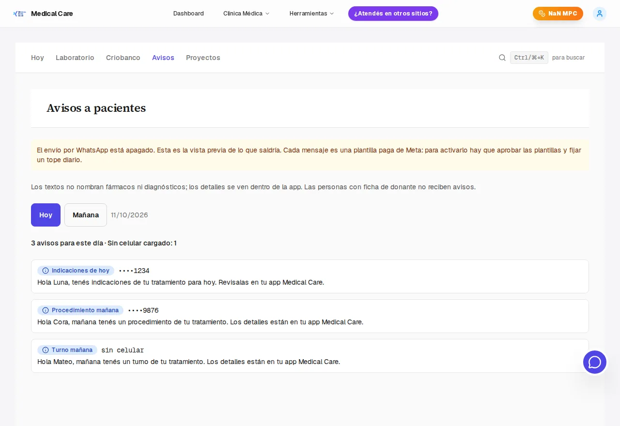 Pré-visualização dos avisos aos pacientes