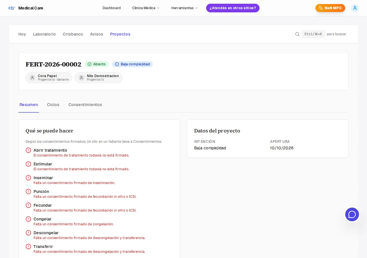 Ficha do projeto com consentimentos e requisitos